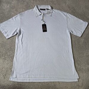 Daniel Bishop Mens L Polo Shirt Light Blue 100% Silk Short Sleeve Pique Luxury